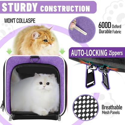 GAPZER Pet Carrier for Large Cat 20 lbs+ / Soft Sided Small Dog 12 Pounds Travel Crate Top Load/Collapsible Kitty Carry Bag Big Kitten Mesh/Sturdy Animal Transport cage Kennel Long Trips Purple - color: Purple