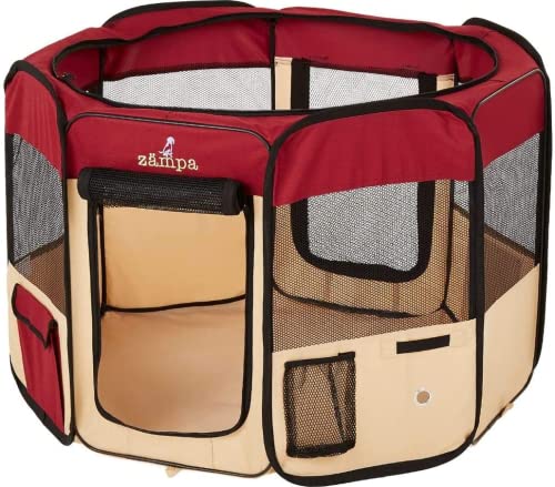 Zampa Pop Up Portable Large 61"x61"x30" Playpen for Dog and Cat, Foldable | Indoor/Outdoor Pen & Travel Pet Carrier + Carrying Case - color: Red, style: Large (61"x61"x30")