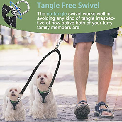 Dual Dog Leash Coupler - 360 No Tangle Double Leash for Medium Large Dogs - Black - color: Black-Coupler