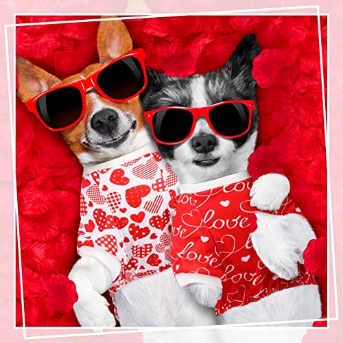 6 Pack Valentines Dog Pajamas Bulk Red Pink Heart Pattern Dog Valentines Holiday Outfit Clothes Jumpsuit Costumes for Boys Girls Puppy Cat Party Cosplay(Small) - size: S