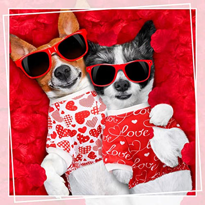 6 Pack Valentines Dog Pajamas Bulk Red Pink Heart Pattern Dog Valentines Holiday Outfit Clothes Jumpsuit Costumes for Boys Girls Puppy Cat Party Cosplay(Small) - size: S