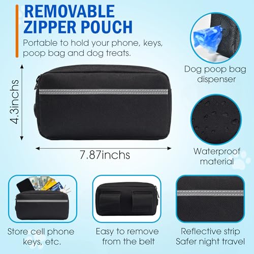 Hands Free Dog Leash with Waist Belt – No-Pull Bungee, Dual Padded Handles & Zipper Pouch for Running, Walking & Training – Adjustable Waist Leash for Large & Medium Dogs (Black) - color: Black