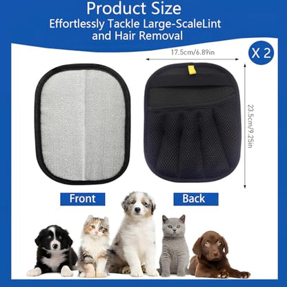 Coraltree Pet Hair Removal 2 Pcs Glove With Two Hooks for Dogs and Cats, Upgraded Reusable Static Pet Hair Gloves for Clothing, Sofas, Carpets, Car Seats