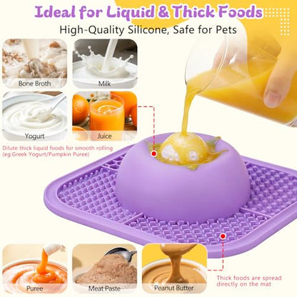 Slow Feeder Dog Bowls & Lick Mat for Liquid and Thick Treat, Anti-Slip Dog Lick Bowl with Interactive Rolling Ball, 5/6 Cup Pup Licking Toy for Large Medium Small Dogs and Cats Purple - color: Purple