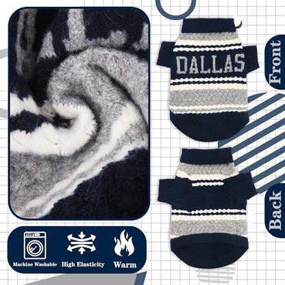 Dallas Small Dog Sweater Football Theme Turtleneck Knit Dog Sweaters for Small Pets Warm Winter Cat Dog Clothes - color: blue&grey, size: Large