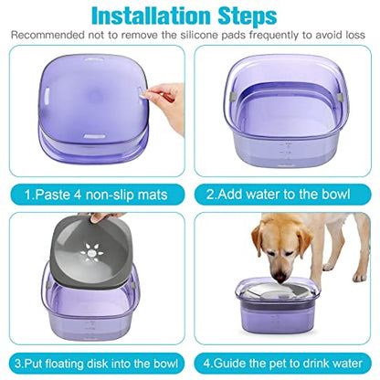 UPSKY 70oz Dog Water Bowl 2L No Spill Dog Bowls Large Capacity Spill Proof Slow Water Feeder, No Splash Dog Bowl Pet Water Dispenser Vehicle Carried Travel Slow Drinking Bowls for Messy Drinkers, Cats - color: Purple, size: 2 L