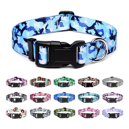 Mercano Adjustable Dog Collar - Special Design Patterns, Soft Nylon Comfortable Durable Pet Collar for Small Medium Large Dogs (XS, Dog Camouflage Blue) - color: Dog Camouflage Blue, size: Extra Small