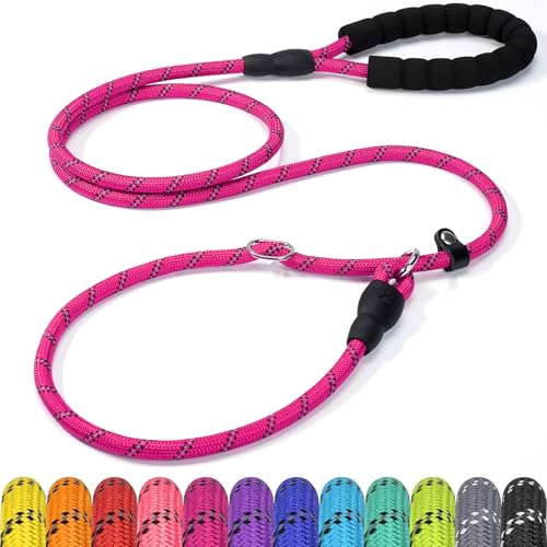 6ft Slip Dog Lead, No Pull Reflective Training Leash with Padded Handle, Professional Rope P-Leash for Small Medium Large Dogs, Heavy Duty Correction Lead for Walking & Training (Hot Pink) - color: Hot Pink, size: S-5/16"x6'(0-50lbs)