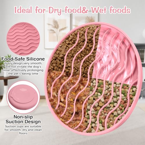 Fhiny Slow Feeder Dog Bowl, Silicone Dog Puzzle Bowl Slow Feeder Puppy Bowls Slow Eating Modern Lick Mat Design Dishwasher Microwave Fit for Fast Eaters, All Small Medium Dogs Puppy Doggy (Pink) - color: Pink