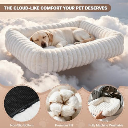 Dog Beds Large Sized Dog, Washable Self Warming Dog Cat Bed Rectangle Orthopedic Large Pet Sofa, Super Soft Plush Rabbit Fur Pet Couch Cute Cat Bed with Removable Zipper Cover & Anti-Slip Bottom - size: 36*8*8 inches