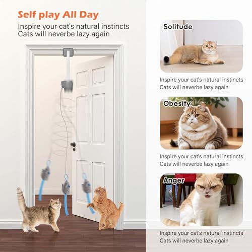 Interactive Cat Toy, Rechargeable Electric Cat Teaser, Hanging Door cat Toy, 2 Motion Modes (360° Spin & Irregular Jumping), Smart Auto Cat Toy for Exercise & Fun, Grey - color: Grey
