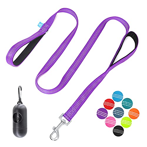 BAAPET Two Handle Dog Leash, Dual Soft Padded Handles with Traffic Control Handle Leash for Small Medium or Large Dogs (3/4'' x 5 FT, Purple) - color: Purple, size: 2 Handle (3/4'' x 5 FT)