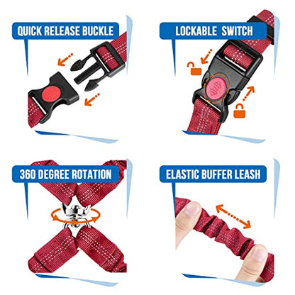 Lukovee Double Dog Seat Belt, New Dual Pet Car Headrest Restraint Safety Seatbelt No Tangle Dog Leash Duty Adjust Elastic Bungee Puppy Lead Splitter Connect Harness in Vehicle Travel for 2 Dogs (Red) - color: Red