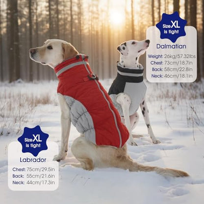 FUAMEY Dog Coat for Small Dogs,Waterproof Dog Winter Jacket with Harness Built in Puppy Cold Weather Coats Reflective Pet Vest with Zipper Warm Fleece Dogs Snowsuit Windproof Red S - color: Red, size: S(chest:17in)