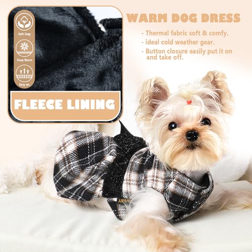 Dog Sweater Dress,Dog Dress for Small Dogs Girl, Plaid Winter Warm Fleece Lining Female Clothes, Pet Outfits Coat, Cat Apparel Christmas,Small,Black - color: Plaid Black, size: Small (Chest 16.9 in)