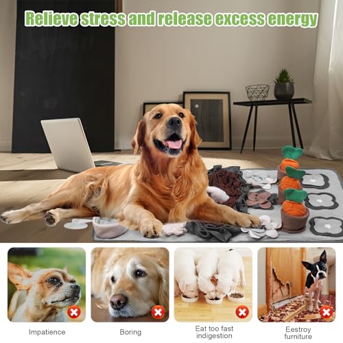 Snuffle Mat for Dogs Large Breed - 32'' X 20'' Washable Durable Sniff Mat for Slow Feeding Training, Enrichment Puzzle Toy for Mental Stimulation & Stress Relief - color: Gray-Black