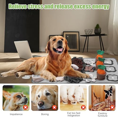 Snuffle Mat for Dogs Large Breed - 32'' X 20'' Washable Durable Sniff Mat for Slow Feeding Training, Enrichment Puzzle Toy for Mental Stimulation & Stress Relief - color: Gray-Black