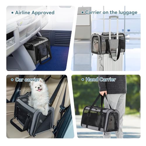 Petsfit Cat Carrier Dog Carriers Airline Approved, 18 x 11 x 11 Soft-Sided Pet Carrier, 3 Carrying Ways, Lightweight, Breathable, Escape Proof, with Adjustable Shoulder Strap and Soft Cushion - color: Z-Gray, size: Medium