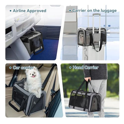 Petsfit Cat Carrier Dog Carriers Airline Approved, 18 x 11 x 11 Soft-Sided Pet Carrier, 3 Carrying Ways, Lightweight, Breathable, Escape Proof, with Adjustable Shoulder Strap and Soft Cushion - color: Z-Gray, size: Medium