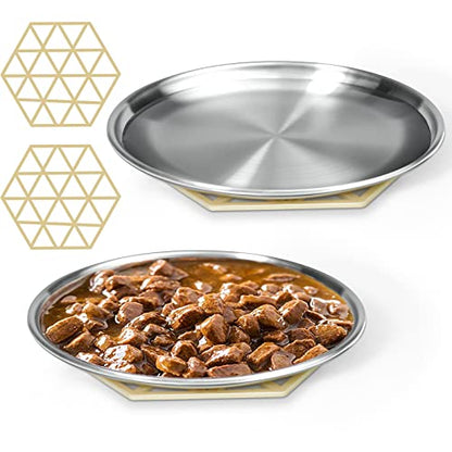 Stainless Steel Cat Dishes for Food and Water Bowls for Small Pets Relief of Whisker Fatigue -2 Sets Shallow Style(6.5 Inch) - size: 6 ounce,2 sets