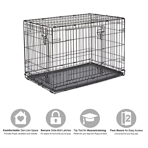 Midwest Homes for Pets 36-Inch New World Crate for Medium-Large Breeds, 41-70 lbs, Double Door Folding Dog Crate, Leak-Proof Tray & Secure Latches, Portable, Durable & Easy to Assemble - size: 36.0"L x 23.0"W x 25.0"H