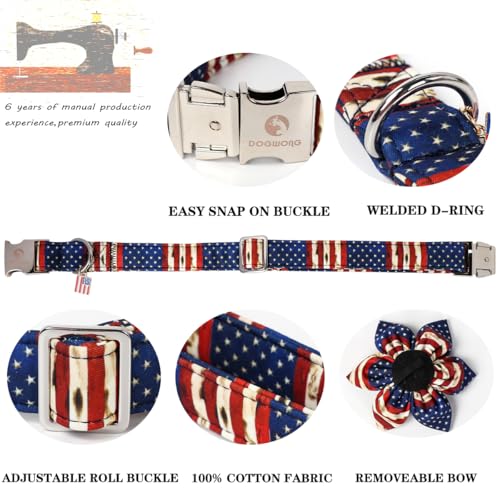 DOGWONG Ameirican Flag Dog Collar with Flower - Independence Flower Dog Collars, Adjustable Patriotic Pet Collars 4th of July Dog Collar for Small Medium Large Dogs - color: American Flag Flower, size: XS