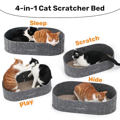 FUKUMARU Cat Scratcher, 24 Inch Sofa Shape Cat Scratcher Couch Bed, Reversible Detachable Cats Scratching Board, Round Cats Scratch Pads Refill Indoor, Dark Grey - color: Grey