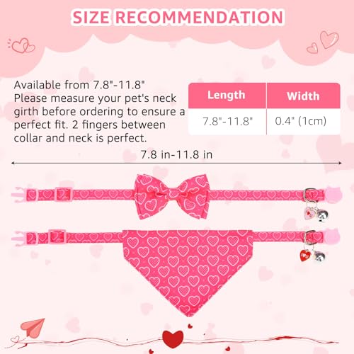 SCENEREAL Valentine's Day Cat Bandana Collars with Bell Bowtie - 2 Pack Breakaway Pink Kitten Collars, Adjustable Cute Love Heart Pet Accessories for Cats Small Dogs - color: Bandanas & Bow (Heart-Pink)