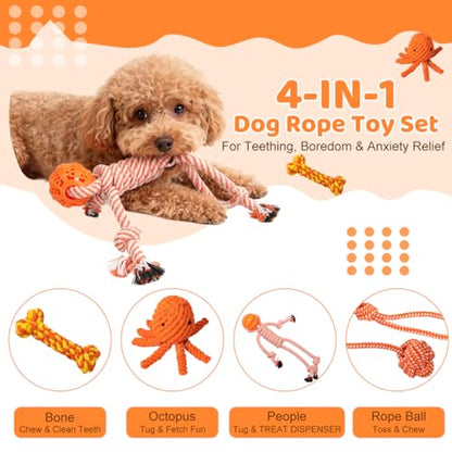 Puppy Chew Toys for Teething: Rope Dog Toys Durable Interactive Tug Play with Rubber Treat Ball for Small Medium Breed - Birthday Gift for Pet
