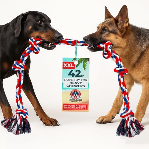 Giant Dog Rope Toys for Extra Large Dogs - 42 Inch, 6 Knot Large Tough Rope Toys for Dogs - Benefits Non-Profit Animal Rescue - Giant Indestructible Dog Toy for Aggressive Chewers (Red) - color: Red, size: 1 Pack