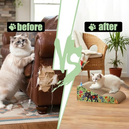 WUWEOT 2 in 1 Cat Scratching Board, Removable Cardboard Scratching Pad, Large Cat Lounge Sofa with Detachable Toy for Indoor Cats to Rest, Grind Claws and Play