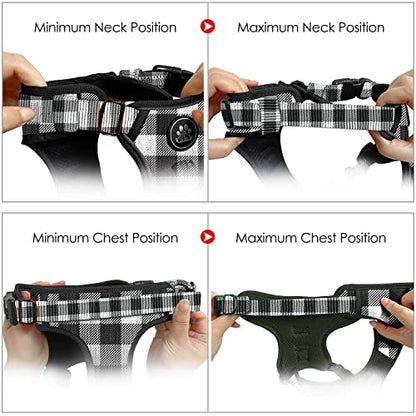 Dog Harness (Checkered Black,S) with Leash, Reflective, Adjustable, Soft Padded, Easy Control Handle, for Small Dogs, Front & Rear Clip Design - color: Checkered Black, size: 【S】neck 11-15" chest 15-21"