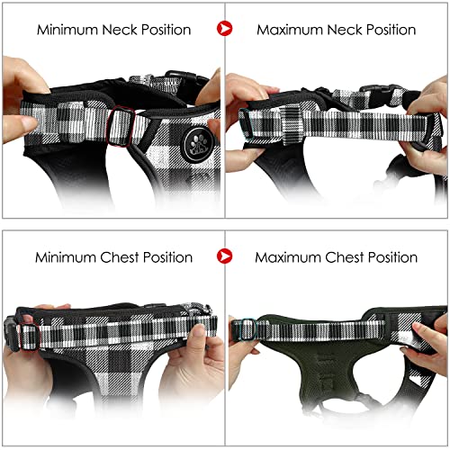 Dog Harness (Checkered Black,S) with Leash, Reflective, Adjustable, Soft Padded, Easy Control Handle, for Small Dogs, Front & Rear Clip Design - color: Checkered Black, size: 【S】neck 11-15" chest 15-21"