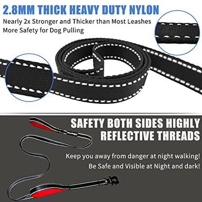 Strong Heavy Duty Dog Leash - 4ft Reflective Nylon Training Leash with Soft Padded Double Handle & Auto Lock Frog Clip - Safety Traffic Control for Large Medium Small Dogs No Pull Walk Black Red,4ft - color: Black Red, size: 4FT x 1" x 2.8MM