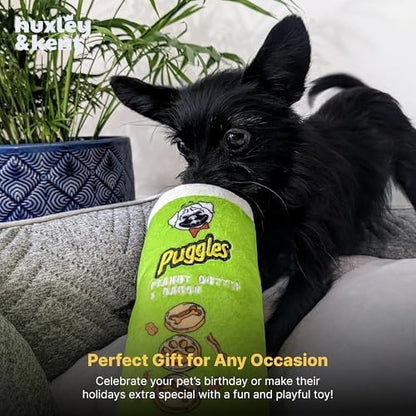 Huxley & Kent Funny Dog Toy w/Squeaker – Power Plush Squeaky Dog Toys for Small, Medium & Large Dogs – Soft Stuffed Animal for Indoor Play & Fetch - Puggles Can, Small - size: Small, style: Puggles Can