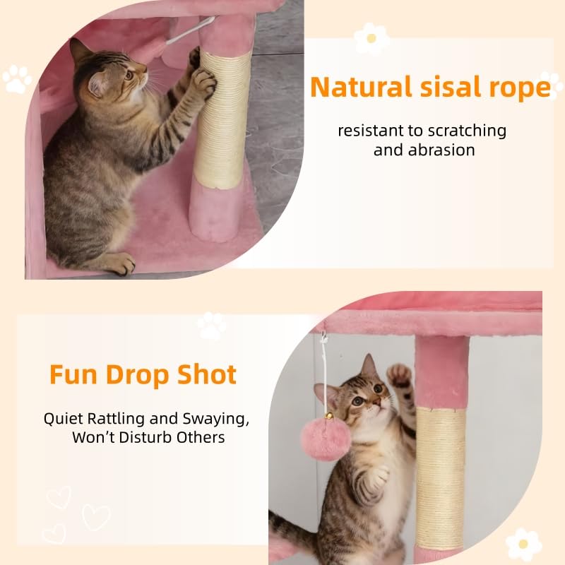 Cat Tree 60.63 inches Cat Tower for Indoor Cats, Multi-Level Cat Condo Furniture with Scratching Posts, Plush Perches, Activity Center with Cozy Basket & Hammock for Cats (Pink) - color: Pink