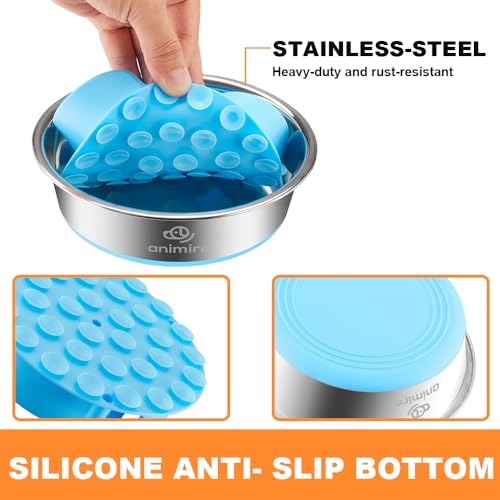 2-in-1 Metal Dog Bowl with Slow Feeder Insert, Stainless Steel Dog Bowls Food Grade 304, Water Food Bowl with Anti-Slip Silicone Base for Small, Medium, Large Dogs - color: Light blue, size: 5 Cups