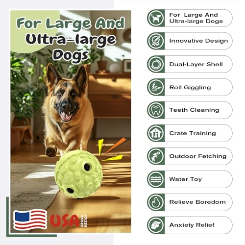 Dog Wobble Giggle Ball, XL Size, Roll Herding Chew Toy for Large Aggressive Chewers, Interactive Indoor Outdoor Play