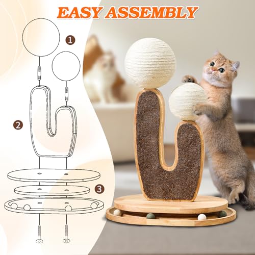 Cactus-Shaped Cat Scratching Post with Cat Scratcher, Interactive Toy Balls, Handmade with Natural Materials, Cute Cat Scratching Post, Easy-to-Clean Cat Furniture - color: XRZ-2-1