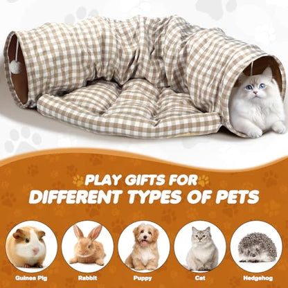 Spardar Bunny Tunnel Bed, 2-in-1 Collapsible Tunnel Tubes Toys, Washable, with Removable Mat Hideout, Interactive Toys for Rabbits Chinchilla Hedgehog Guinea Pigs Kitty, Checkered - color: Checkered