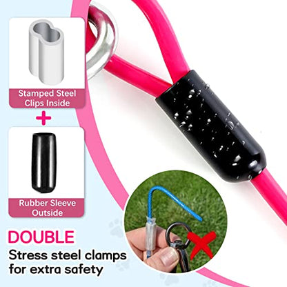 Heavy Duty Dog Tie Out Run Cable - 50 ft Long Leash with Durable Carabiner, Chew Proof Leads for Large Dogs & Yard Use - color: Pink, size: 250lbs / 50ft