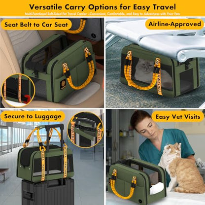 PAWZIDEA Center Console Dog Car Seat, Enclosed Small Dog Armrest Booster Carseat, Secure Straps &Anti Slip, Portable TSA Approved Puppy Pet Carrier Soft-Sided, Removable Pillow Storage Pocket, up 12lb - color: Forest Green