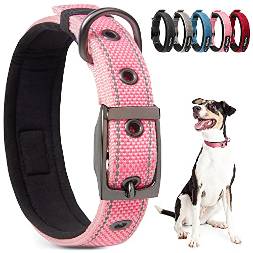 Dog Collars for Small Dogs, Neoprene Padded Dog Collar, Reflective Heavy Duty Pet Collars with Durable Metal Belt Buckle for Walking, Pink, S - color: Pink, size: Small (11"-14.5")