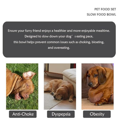 Fermus Metal Dog Slow Feeder Bowl, Stainless Steel Anti-Choke Slow Eating Pet Bowl for Dogs, Fun Interactive Design
