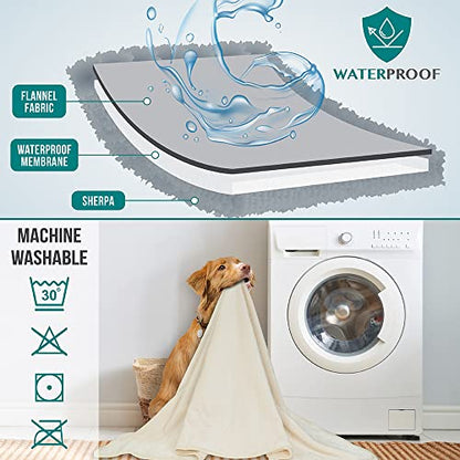 PETAMI Sherpa Fleece Waterproof CAT and Dog Blanket, Beige, Small - color: Beige, size: Small (24x32)