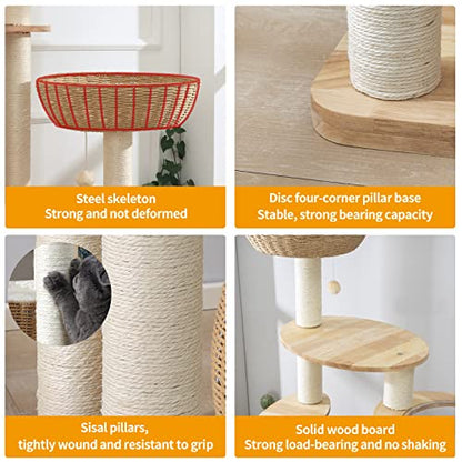 59" Big Modern Cat Tree Tower, Cat Tower Sisal-Covered Scratching Posts for Indoor Cats, Oak Wood Cat Tree for Large Cats, Multi-Level Cat Condo with Space Capsule Nest, Cat Furniture Activity Centre - color: DC888 new