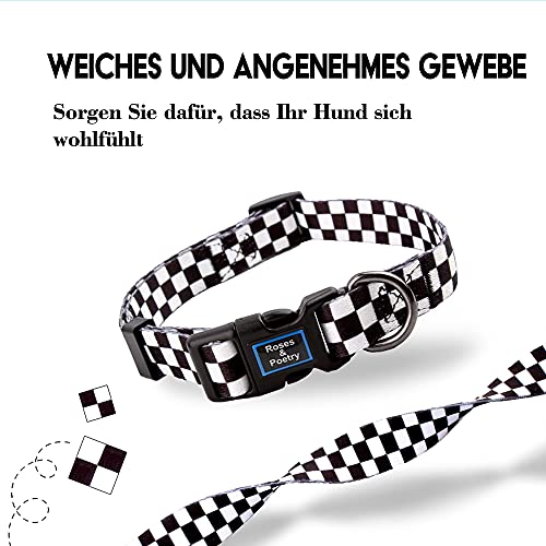 Roses&Poetry Dog Collar with Colourful Checkered Patterns, Adjustable Durable Puppy Collars for Small Medium Large Dogs (Black & White-S) - color: Checkered, size: S
