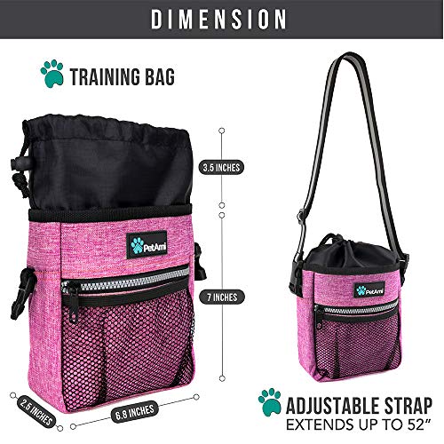 PetAmi Dog Treat Pouch, Pet Treat Pouch for Training, Dog Walking Bag Holder for Kibbles, Pet Food Toy, Dog Trainer Essentials Supplies, Poop Bag Dispenser, 3 Ways to Wear (Pink) - color: Heather Pink