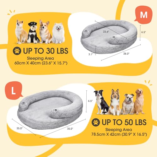 BurgeonNest Orthopedic Dog Bed for Small Dogs, Waterproof Soft Pet Cat Puppy Couch Bolster Bed with Pillow, Removable Washable Cover, Non-Slip Bottom, Egg-Crate Foam, Grey - size: 28.0"L x 23.6"W x 6.5"TH