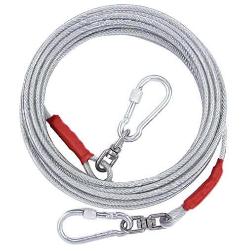Dog Tie Out Cable for Dogs Outside Up to 125/250lbs,10/20/30/50FT Long Dog Leash&Chains,Small-Large Dogs Runner Cable for Yard,Heavy Duty Lead Line for Outdoor,Camping,Yard(250lbs 50FT, Silver) - color: Silver, size: 250lbs 50FT